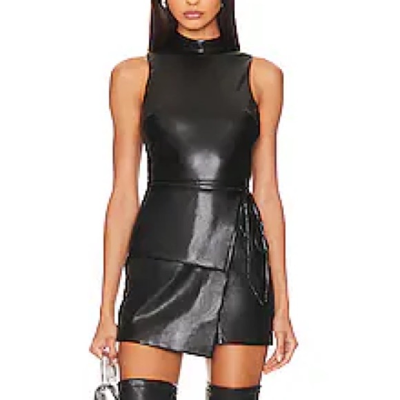 New Black Amanda Uprichard “Reed” Faux Leather Romper...